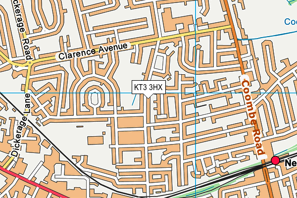 KT3 3HX map - OS VectorMap District (Ordnance Survey)