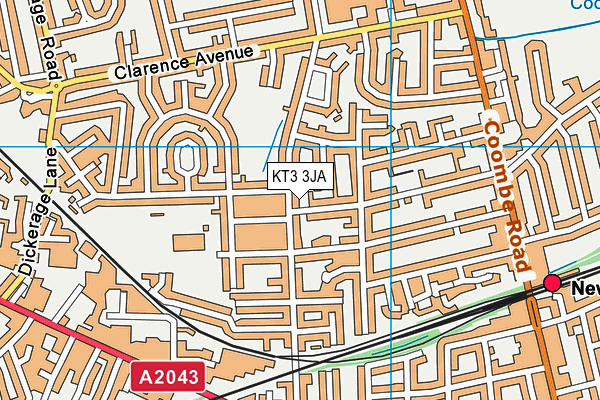 KT3 3JA map - OS VectorMap District (Ordnance Survey)