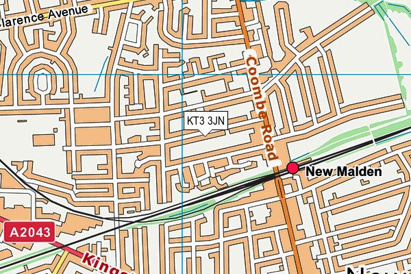 KT3 3JN map - OS VectorMap District (Ordnance Survey)