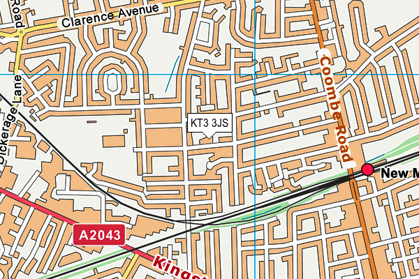 KT3 3JS map - OS VectorMap District (Ordnance Survey)
