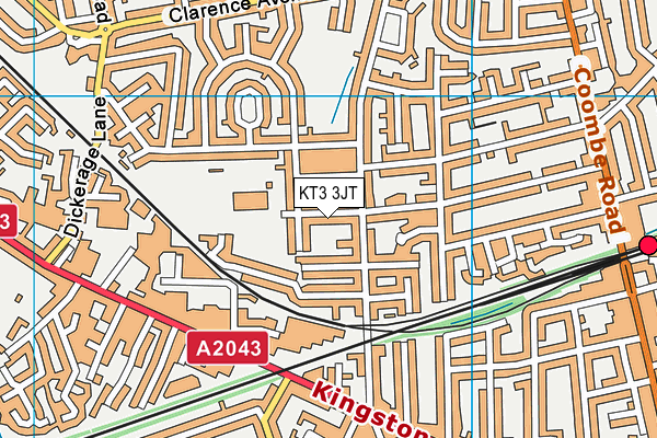 KT3 3JT map - OS VectorMap District (Ordnance Survey)