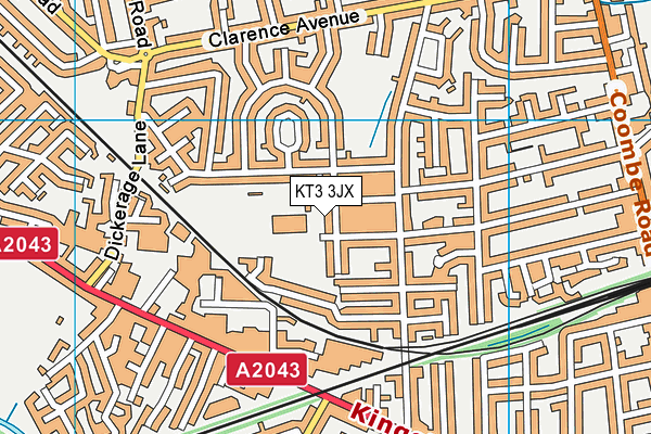 KT3 3JX map - OS VectorMap District (Ordnance Survey)