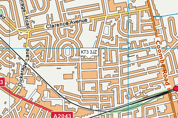 KT3 3JZ map - OS VectorMap District (Ordnance Survey)