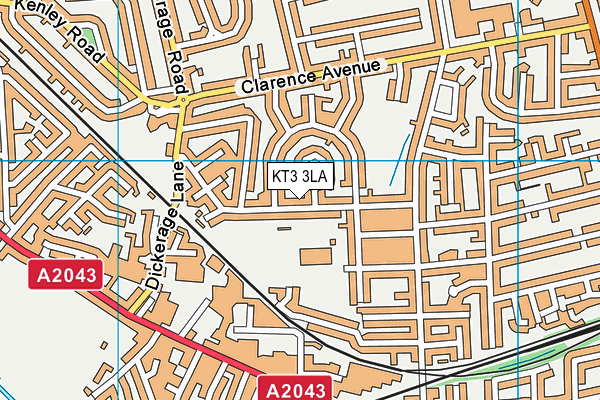 KT3 3LA map - OS VectorMap District (Ordnance Survey)
