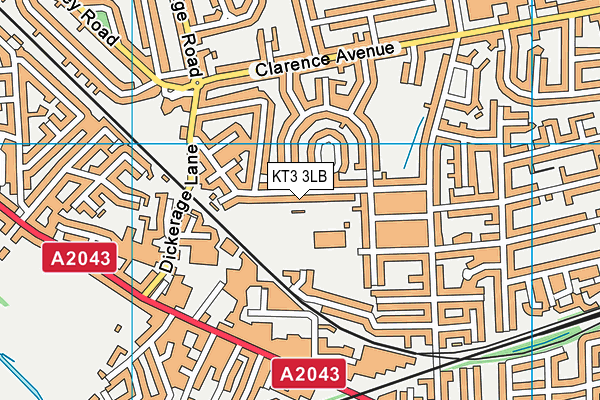 KT3 3LB map - OS VectorMap District (Ordnance Survey)