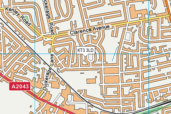 KT3 3LD map - OS VectorMap District (Ordnance Survey)