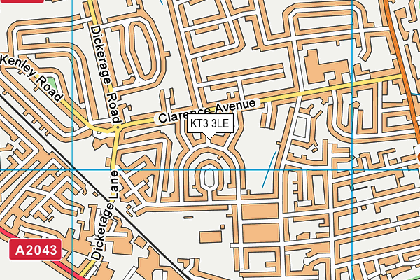 KT3 3LE map - OS VectorMap District (Ordnance Survey)