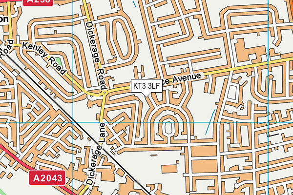 KT3 3LF map - OS VectorMap District (Ordnance Survey)