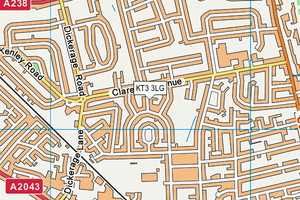 KT3 3LG map - OS VectorMap District (Ordnance Survey)