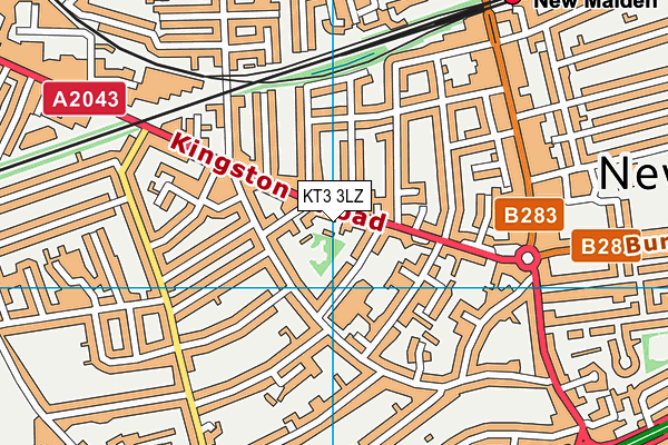 KT3 3LZ map - OS VectorMap District (Ordnance Survey)
