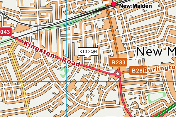 KT3 3QH map - OS VectorMap District (Ordnance Survey)