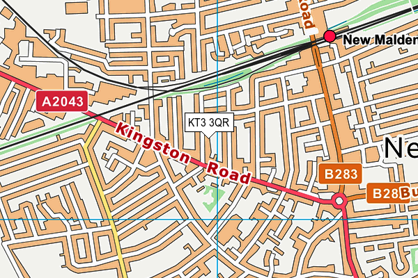 KT3 3QR map - OS VectorMap District (Ordnance Survey)