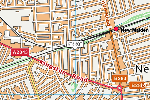 KT3 3QT map - OS VectorMap District (Ordnance Survey)