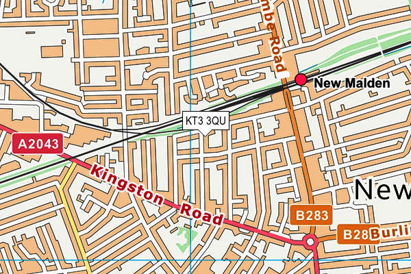 KT3 3QU map - OS VectorMap District (Ordnance Survey)