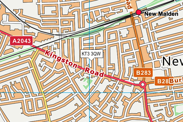 KT3 3QW map - OS VectorMap District (Ordnance Survey)