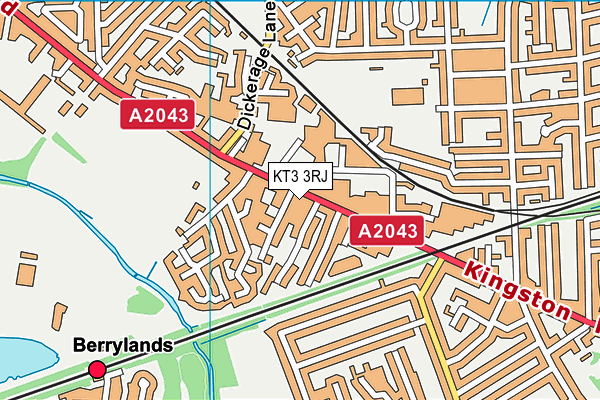 KT3 3RJ map - OS VectorMap District (Ordnance Survey)