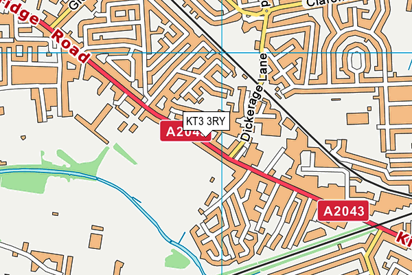 KT3 3RY map - OS VectorMap District (Ordnance Survey)