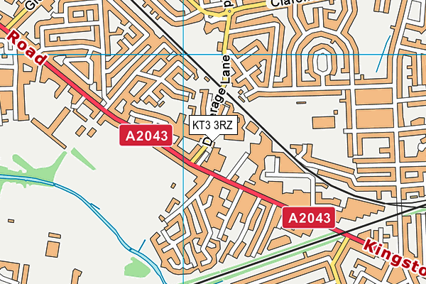 KT3 3RZ map - OS VectorMap District (Ordnance Survey)