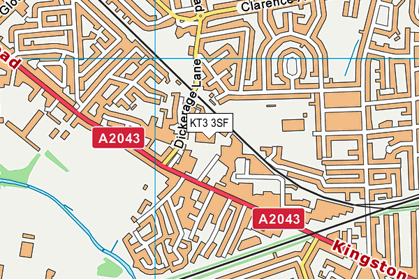 KT3 3SF map - OS VectorMap District (Ordnance Survey)