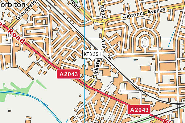 KT3 3SH map - OS VectorMap District (Ordnance Survey)
