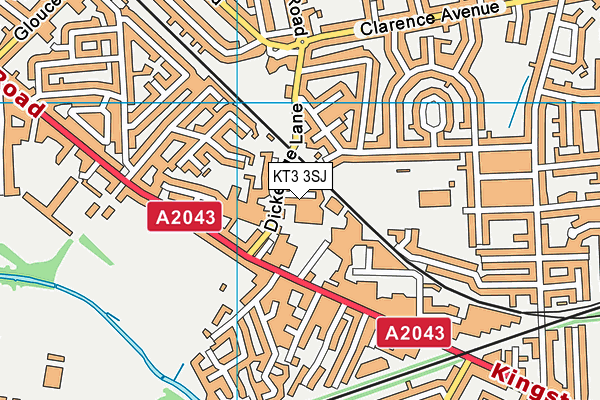 KT3 3SJ map - OS VectorMap District (Ordnance Survey)