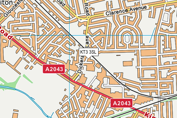 KT3 3SL map - OS VectorMap District (Ordnance Survey)
