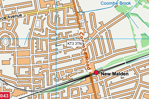 KT3 3TN map - OS VectorMap District (Ordnance Survey)