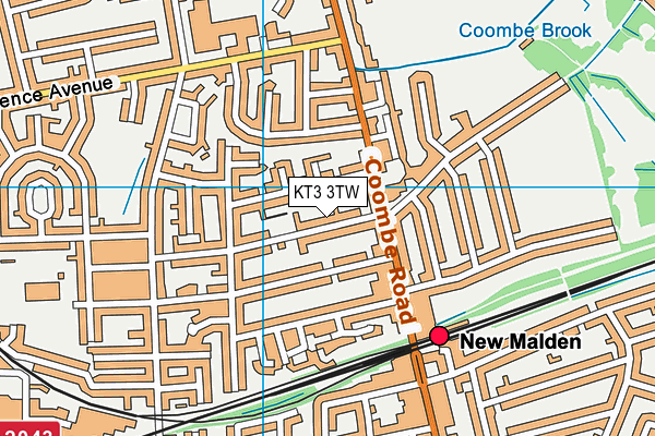 KT3 3TW map - OS VectorMap District (Ordnance Survey)