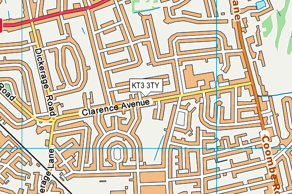 KT3 3TY map - OS VectorMap District (Ordnance Survey)