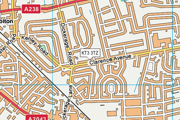 KT3 3TZ map - OS VectorMap District (Ordnance Survey)