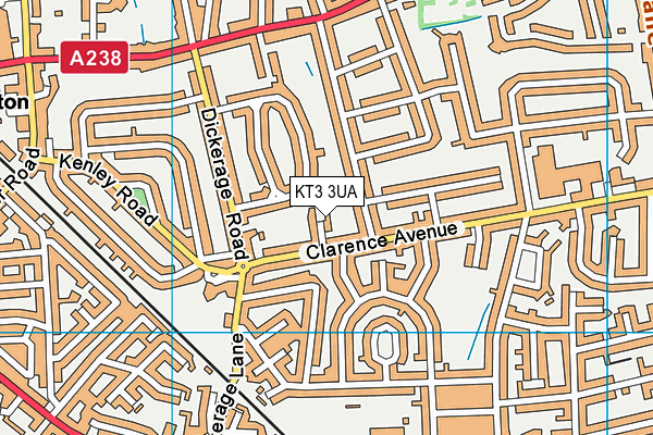 KT3 3UA map - OS VectorMap District (Ordnance Survey)