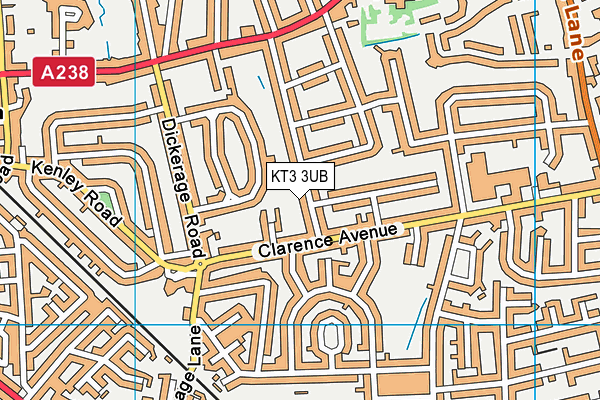 KT3 3UB map - OS VectorMap District (Ordnance Survey)