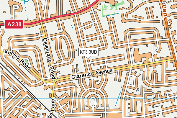 KT3 3UD map - OS VectorMap District (Ordnance Survey)