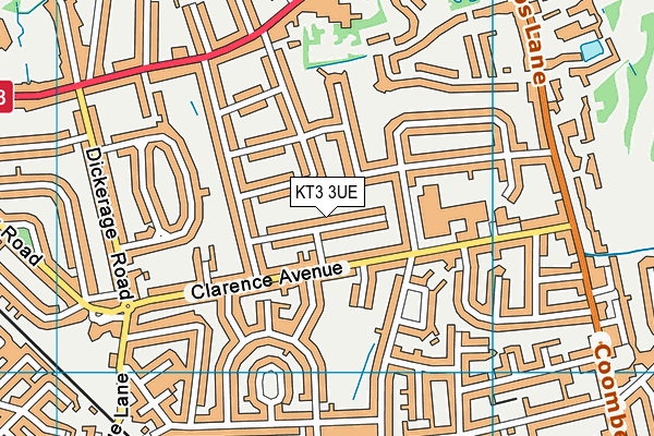 KT3 3UE map - OS VectorMap District (Ordnance Survey)