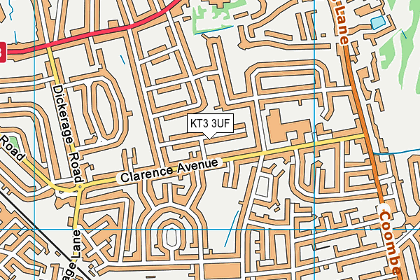 KT3 3UF map - OS VectorMap District (Ordnance Survey)