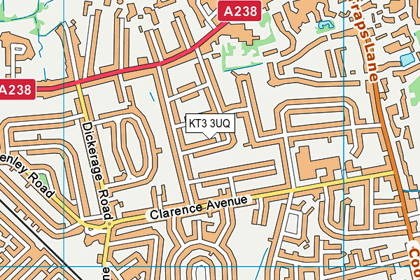 KT3 3UQ map - OS VectorMap District (Ordnance Survey)