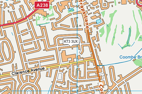 KT3 3UX map - OS VectorMap District (Ordnance Survey)