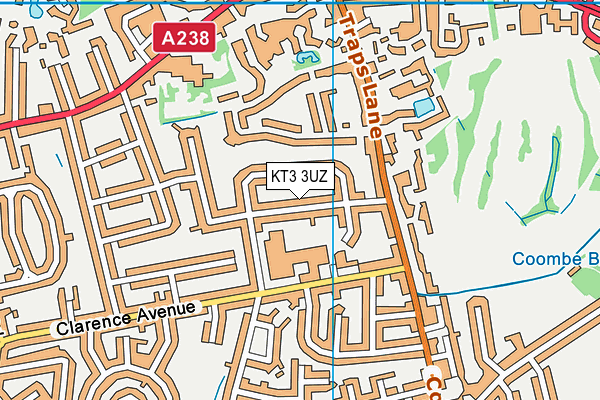 KT3 3UZ map - OS VectorMap District (Ordnance Survey)