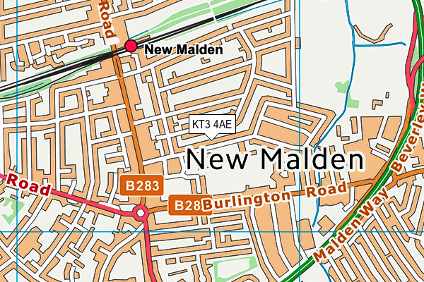 KT3 4AE map - OS VectorMap District (Ordnance Survey)