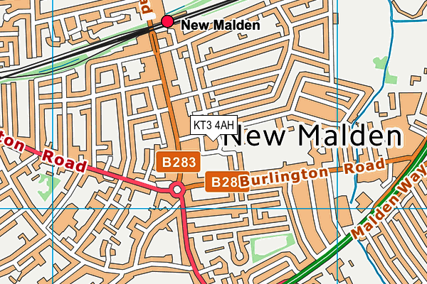 Fitness4less (New Malden) map (KT3 4AH) - OS VectorMap District (Ordnance Survey)