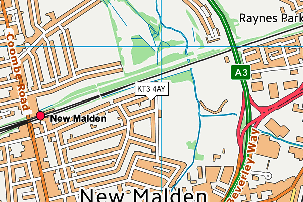 KT3 4AY map - OS VectorMap District (Ordnance Survey)