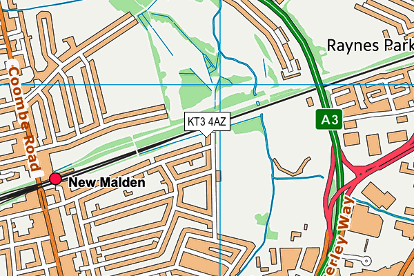 KT3 4AZ map - OS VectorMap District (Ordnance Survey)