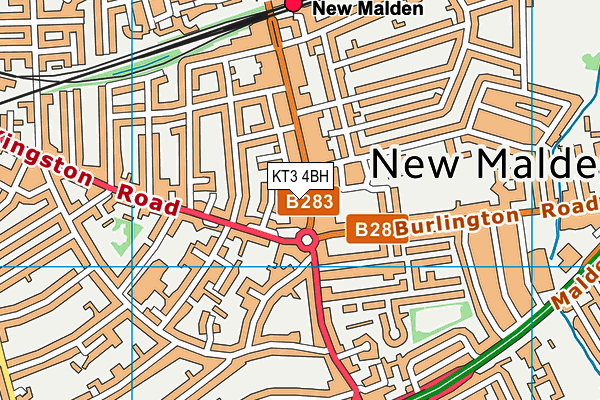 KT3 4BH map - OS VectorMap District (Ordnance Survey)