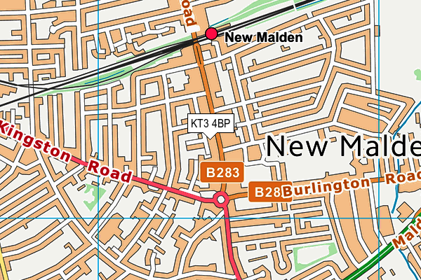 KT3 4BP map - OS VectorMap District (Ordnance Survey)