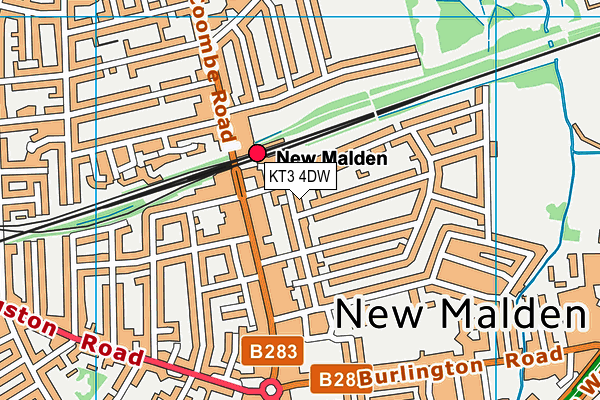 KT3 4DW map - OS VectorMap District (Ordnance Survey)