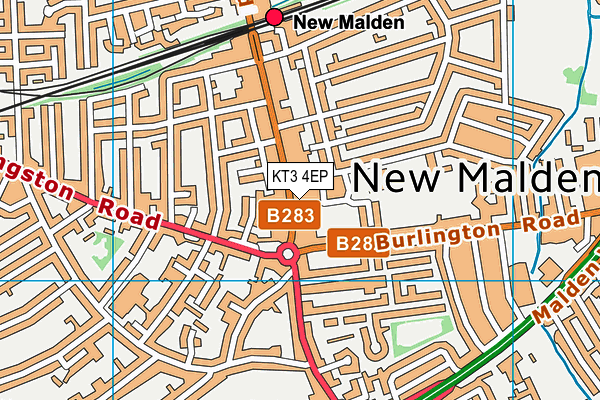 KT3 4EP map - OS VectorMap District (Ordnance Survey)