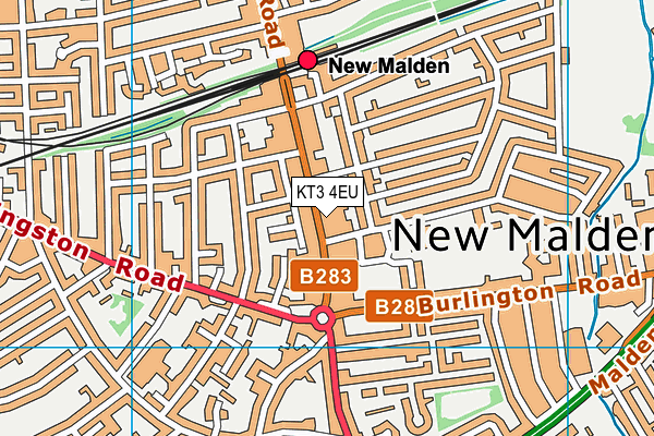 KT3 4EU map - OS VectorMap District (Ordnance Survey)