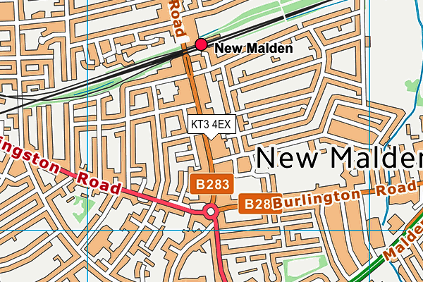 KT3 4EX map - OS VectorMap District (Ordnance Survey)