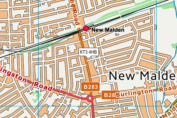 KT3 4HB map - OS VectorMap District (Ordnance Survey)