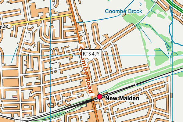 KT3 4JY map - OS VectorMap District (Ordnance Survey)